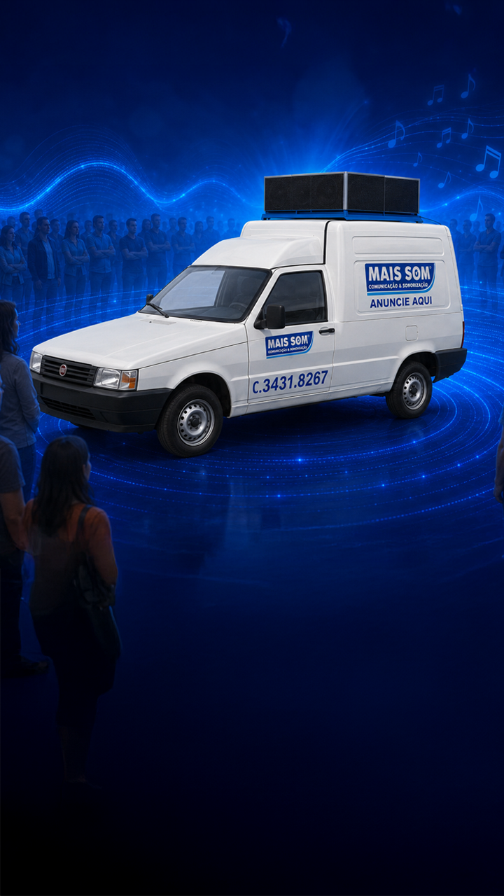 Carro de som Mais Som rodeado de pessoas